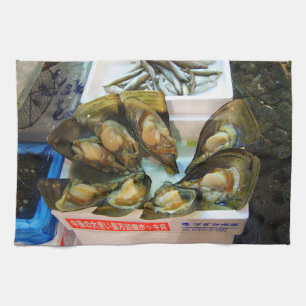 Giant Mussels Tsukiji Fish Market, Tokyo, Japan Tea Towel