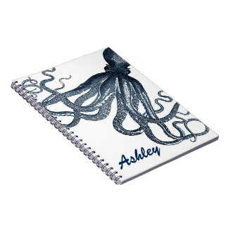 Giant Navy Blue Octopus Steampunk Personalised Notebook