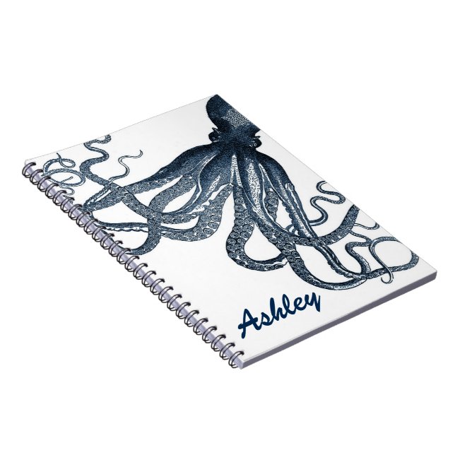Giant Navy Blue Octopus Steampunk Personalised Notebook (Right Side)