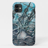 Giant Octopus Blue Sea Monster Sailboat