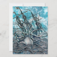 Giant Octopus Blue Sea Monster Sailboat