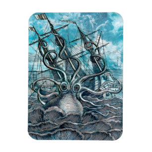 Giant Octopus Blue Sea Monster Sailboat Magnet