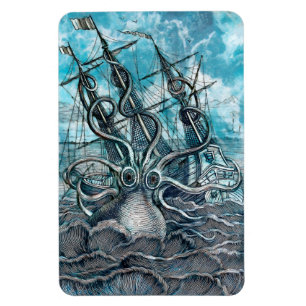 Giant Octopus Blue Sea Monster Sailboat Magnet
