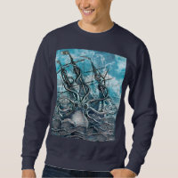 Giant Octopus Blue Sea Monster Sailboat