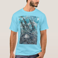Giant Octopus Blue Sea Monster Sailboat