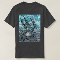 Giant Octopus Blue Sea Monster Sailboat 