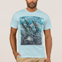 Giant Octopus Blue Sea Monster Sailboat