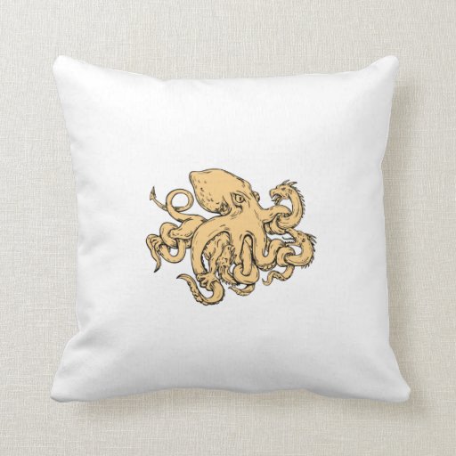 Image of Giant Octopus Fighting Hydra Drawing Cushion