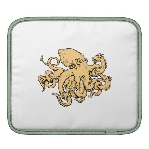 Giant Octopus Fighting Hydra Drawing Ipad Sleeve - 64.00 Giant Octopus Fighting Hydra Drawing Ipad Sleeve
