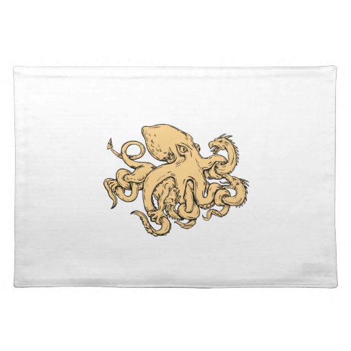 Image of Giant Octopus Fighting Hydra Drawing Placemat