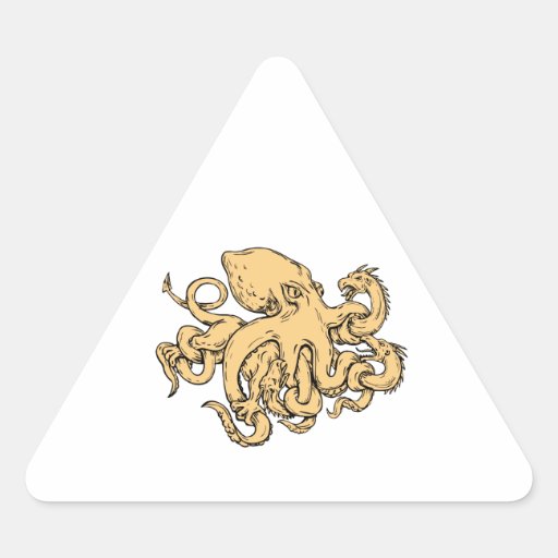 Image of Giant Octopus Fighting Hydra Drawing Triangle Sticker