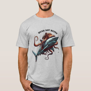 Giant Octopus Hugging a Huge Great White Shark URM T-Shirt