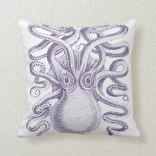Giant Octopus, Squid Ink Blue & White Throw Pillow