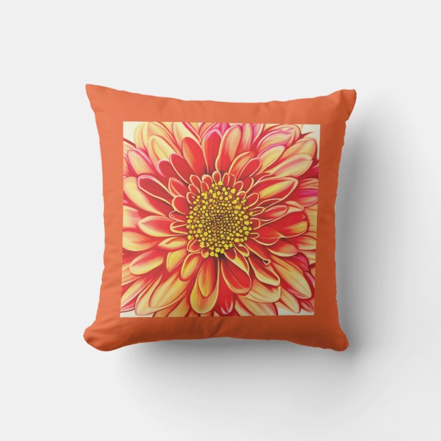 Giant Orange and Golden Yellow Aster Flower Cushion (Front)