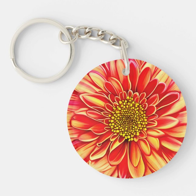 Giant Orange and Golden Yellow Aster Flower  Key Ring (Front)