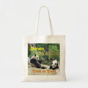 Giant panda and bamboo halloween trick or treat tote bag