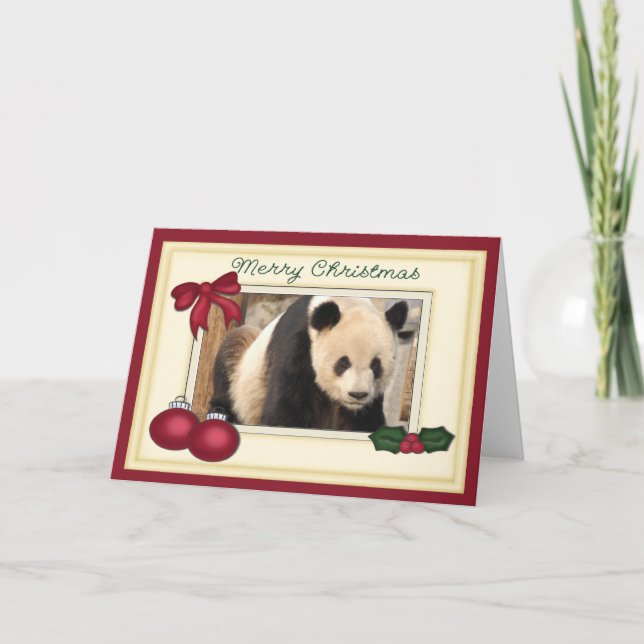Giant Panda Bear & Baby Panda Christmas Card (Front)