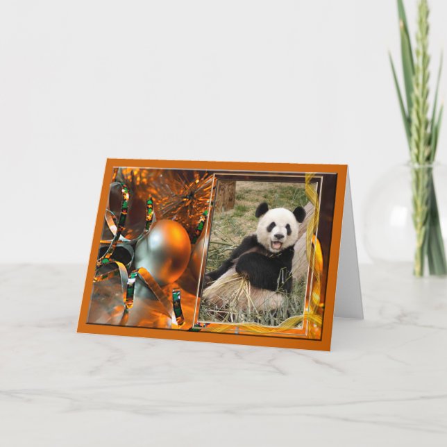 Giant Panda Bear Christmas Greeting Card (Front)