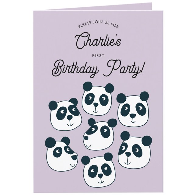 Giant Panda Bear First 1st Birthday Party Invite (Cute panda bear animal themed personalized first birthday party invitation)