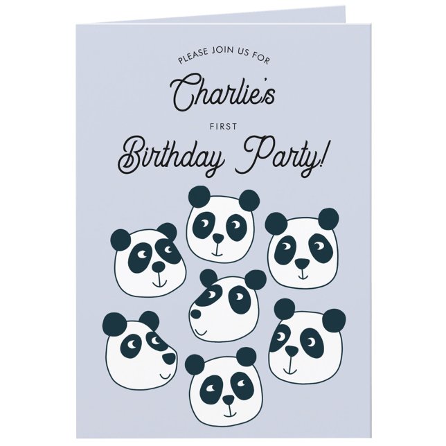 Giant Panda Bear First 1st Birthday Party Invite (Cute panda bear animal themed personalized first birthday party invitation)