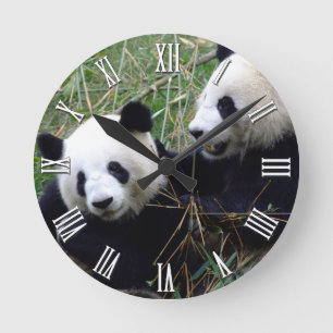 Giant Panda Bears do Love playing / Pandas family Round Clock