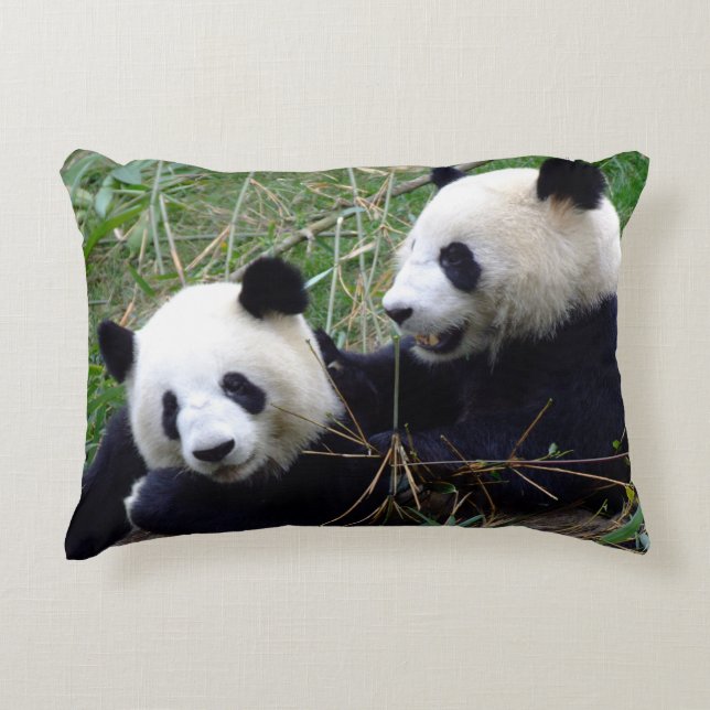 Giant Panda Bears Eating Bamboo & Playing (funny) Decorative Cushion (Front)