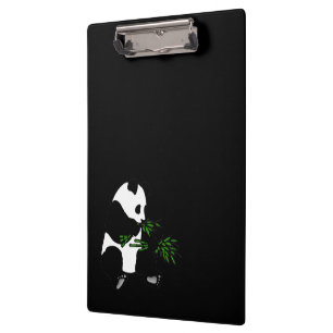 Giant Panda Eats Bamboo Black Clipboard