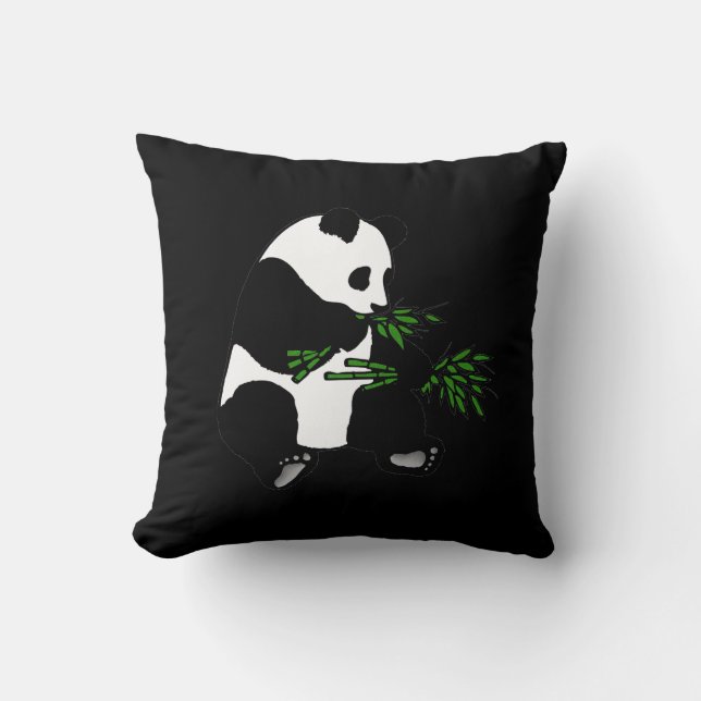 Giant Panda Eats Bamboo Black Cushion (Front)
