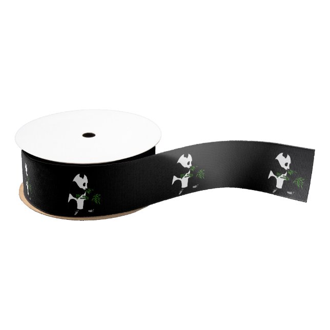 Giant Panda Eats Bamboo Black Grosgrain Ribbon (Spool)