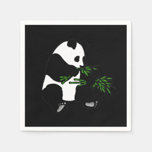 Giant Panda Eats Bamboo Black Napkin