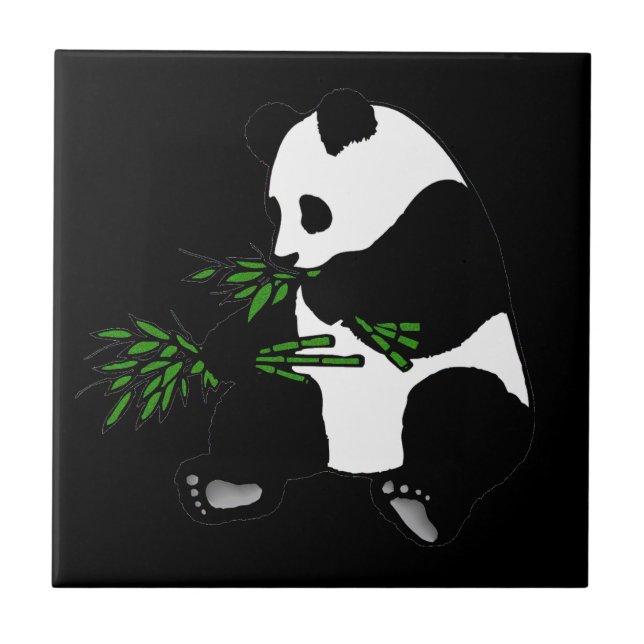 Giant Panda Eats Bamboo Black Tile (Front)