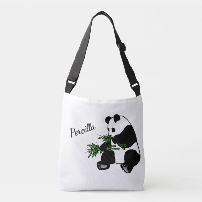 Giant Panda Eats Bamboo Name   Crossbody Bag (Front)