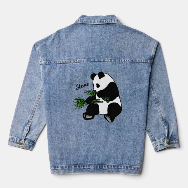 Giant Panda Eats Bamboo Name   Denim Jacket (Back)