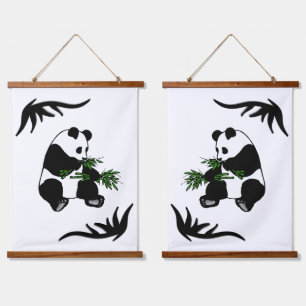 Giant Panda Eats Bamboo Name Hanging Tapestry
