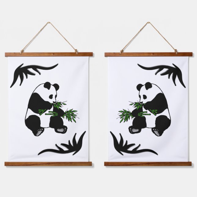 Giant Panda Eats Bamboo Name   Hanging Tapestry (Double)