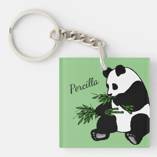 Giant Panda Eats Bamboo Name Key Ring | Zazzle