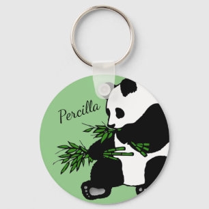 Giant Panda Eats Bamboo Name Key Ring