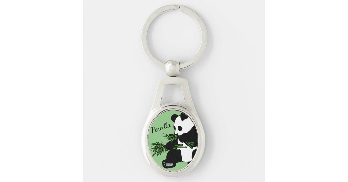 Giant Panda Eats Bamboo Name Key Ring | Zazzle