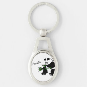Giant Panda Eats Bamboo Name   Key Ring