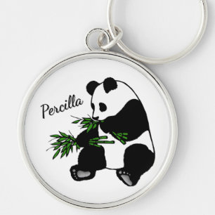 Giant Panda Eats Bamboo Name Key Ring