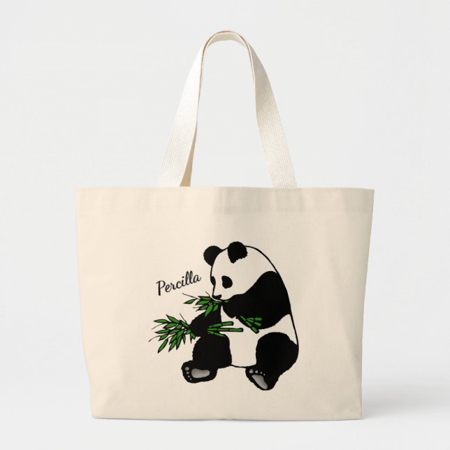 Giant Panda Eats Bamboo Name   Large Tote Bag (Front)
