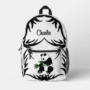 Giant Panda Eats Bamboo Name Printed Backpack