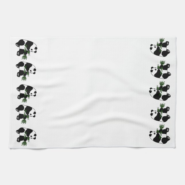 Giant Panda Eats Bamboo Tea Towel (Horizontal)