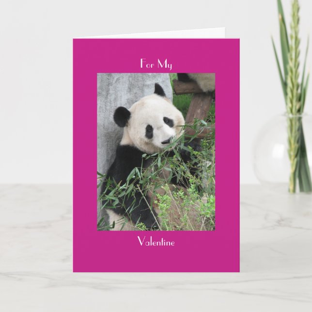 Giant Panda Happy Valentine's Day Pink Greeting Holiday Card (Front)