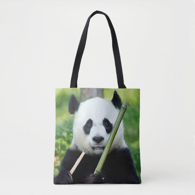 Giant Panda Holding Bamboo Tote Bag (Front)