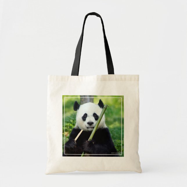 Giant Panda Holding Bamboo Tote Bag (Front)
