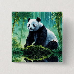 Giant Panda in Bamboo Forest 15 Cm Square Badge