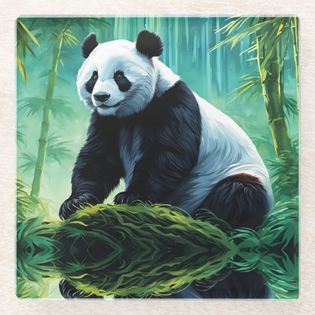 Giant Panda in Bamboo Forest Glass Coaster (Front)