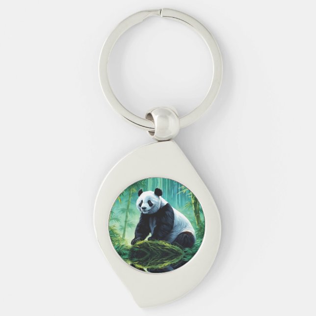 Giant Panda in Bamboo Forest Key Ring (Front)