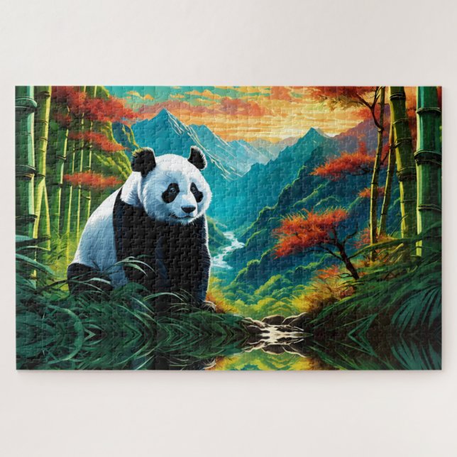 Giant Panda in Bamboo Forest on Mountain Jigsaw Puzzle (Horizontal)